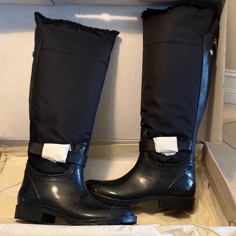 Marc Fisher Black Tall Waterproof Boots with Fabric Shaft